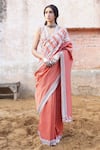Buy_SAKSHAM & NEHARICKA_Peach Handwoven Chanderi Embroidered Saree _at_Aza_Fashions