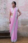 Buy_SAKSHAM & NEHARICKA_Pink Georgette Hand Embroidered Saree  _at_Aza_Fashions