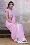 SAKSHAM & NEHARICKA_Pink Georgette Hand Embroidered Saree  _Online_at_Aza_Fashions