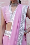 Buy_SAKSHAM & NEHARICKA_Pink Georgette Hand Embroidered Saree  _Online_at_Aza_Fashions