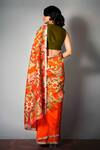 Shop_SAKSHAM & NEHARICKA_Red Chanderi Printed Saree With Blouse Fabric _at_Aza_Fashions