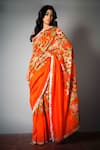 SAKSHAM & NEHARICKA_Red Chanderi Printed Saree With Blouse Fabric _Online_at_Aza_Fashions