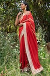 Buy_SAKSHAM & NEHARICKA_Red Chanderi Embroidery Sequin And Saree With Unstitched Blouse Piece _Online_at_Aza_Fashions