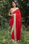 Buy_SAKSHAM & NEHARICKA_Red Georgette Embroidery Sequin Saree With Unstitched Blouse Piece _at_Aza_Fashions