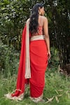 Shop_SAKSHAM & NEHARICKA_Red Georgette Embroidery Sequin Saree With Unstitched Blouse Piece _at_Aza_Fashions