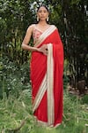 Buy_SAKSHAM & NEHARICKA_Red Georgette Embroidery Sequin Saree With Unstitched Blouse Piece _Online_at_Aza_Fashions