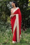 Shop_SAKSHAM & NEHARICKA_Red Georgette Embroidery Sequin Saree With Unstitched Blouse Piece _Online_at_Aza_Fashions