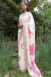 Saksham Neharicka_Pink Chanderi Print And Blossom Saree With Unstitched Blouse Piece _Online_at_Aza_Fashions