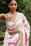 Buy_Saksham Neharicka_Pink Chanderi Print And Blossom Saree With Unstitched Blouse Piece _Online_at_Aza_Fashions