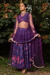 Buy_SAKSHAM & NEHARICKA_Purple Chanderi And Net & Embroidery Abstract V Neck Lehenga Set _at_Aza_Fashions