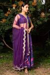 Shop_SAKSHAM & NEHARICKA_Purple Chanderi And Net & Embroidery Abstract V Neck Lehenga Set _at_Aza_Fashions