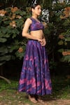 SAKSHAM & NEHARICKA_Purple Chanderi And Net & Embroidery Abstract V Neck Lehenga Set _Online_at_Aza_Fashions