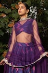 Shop_SAKSHAM & NEHARICKA_Purple Chanderi And Net & Embroidery Abstract V Neck Lehenga Set _Online_at_Aza_Fashions