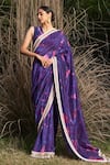 Buy_SAKSHAM & NEHARICKA_Purple Chanderi Print And Embroidery Saree With Unstitched Blouse Piece _at_Aza_Fashions