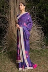 SAKSHAM & NEHARICKA_Purple Chanderi Print And Embroidery Saree With Unstitched Blouse Piece _Online_at_Aza_Fashions