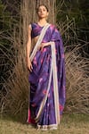 Buy_SAKSHAM & NEHARICKA_Purple Chanderi Print And Embroidery Saree With Unstitched Blouse Piece _Online_at_Aza_Fashions