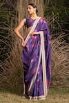 Shop_SAKSHAM & NEHARICKA_Purple Chanderi Print And Embroidery Saree With Unstitched Blouse Piece _Online_at_Aza_Fashions