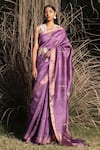 Buy_SAKSHAM & NEHARICKA_Purple Tussar Silk Patchwork Saree With Unstitched Blouse Piece _at_Aza_Fashions