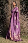 SAKSHAM & NEHARICKA_Purple Tussar Silk Patchwork Saree With Unstitched Blouse Piece _Online_at_Aza_Fashions