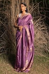 Buy_SAKSHAM & NEHARICKA_Purple Tussar Silk Patchwork Saree With Unstitched Blouse Piece _Online_at_Aza_Fashions