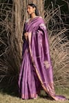 Shop_SAKSHAM & NEHARICKA_Purple Tussar Silk Patchwork Saree With Unstitched Blouse Piece _Online_at_Aza_Fashions