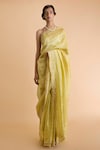 Buy_Saksham Neharicka_Yellow Linen Silk Embroidered Saree _at_Aza_Fashions