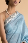 Saksham Neharicka_Blue Linen Silk Embroidered Saree _Online_at_Aza_Fashions