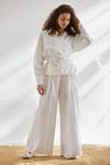 Buy_House Of Three_White Cotton Poplin V Neck Wrap Top With Tie-up _Online_at_Aza_Fashions
