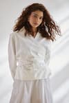 House Of Three_White Cotton Poplin V Neck Wrap Top With Tie-up _Online_at_Aza_Fashions