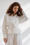 Buy_House Of Three_White Cotton Poplin V Neck Wrap Top With Tie-up _at_Aza_Fashions