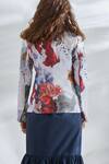 House Of Three_Blue Cotton Linen Notched Lapel Printed Jacket _at_Aza_Fashions