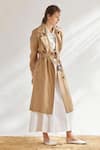 House of Three_Beige Cotton Linen Notched Lapel Trench Jacket  _Online_at_Aza_Fashions