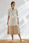 Buy_House of Three_White Cotton Poplin Notched Collar Wrap Dress  _at_Aza_Fashions