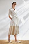 Shop_House of Three_White Cotton Poplin Notched Collar Wrap Dress  _at_Aza_Fashions