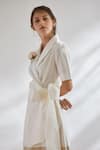 Buy_House of Three_White Cotton Poplin Notched Collar Wrap Dress  _Online_at_Aza_Fashions