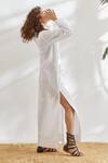 Shop_House Of Three_White Cotton Linen Mandarin Collar Tunic _at_Aza_Fashions
