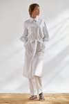 Shop_House Of Three_White Cotton Shirt Collar Striped Tunic With Belt _Online_at_Aza_Fashions