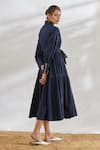 Shop_House Of Three_Blue Cotton Shirt Collar Dress With Tie-up _at_Aza_Fashions