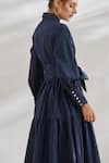 Shop_House Of Three_Blue Cotton Shirt Collar Dress With Tie-up _Online_at_Aza_Fashions
