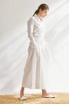 House Of Three_White Cotton Poplin Pleated Culottes With Tie-up _Online_at_Aza_Fashions