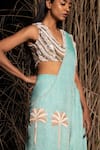 Buy_Saksham & Neharicka_Blue Cotton Lurex Thread, Sequin And Embroidered Pre-draped Saree With Blouse_Online_at_Aza_Fashions