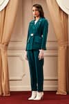 Buy_Label Deepika Nagpal_Blue Luxury Heavy Crepe 74% Polyester Plain Notched Lapel Blazer And Pant Set _at_Aza_Fashions