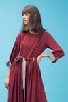 Buy_Chillosophy_Maroon Cotton Round Midi Dress With Belt  _at_Aza_Fashions