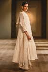 Shop_Tarun Tahiliani_White Chiffon Round Chikankari Anarkali And Dhoti Pant Set _at_Aza_Fashions