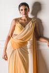 Buy_Tarun Tahiliani_Yellow Chiffon V Neck Pre-draped Saree With Blouse_Online_at_Aza_Fashions