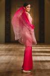 Shop_Tarun Tahiliani_Pink Satin Crinkle Square Neck Draped Saree Gown _at_Aza_Fashions