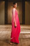 Shop_Tarun Tahiliani_Pink Tulle, Crinkle V Neck Embroidered Draped Gown_at_Aza_Fashions
