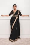 Shop_Tarun Tahiliani_Black Georgette Round Embroidered Saree With Blouse _Online_at_Aza_Fashions