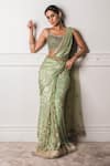 Buy_Tarun Tahiliani_Green Banarasi Georgette Round Pre-draped Saree With Blouse _at_Aza_Fashions