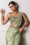 Buy_Tarun Tahiliani_Green Banarasi Georgette Round Pre-draped Saree With Blouse _Online_at_Aza_Fashions